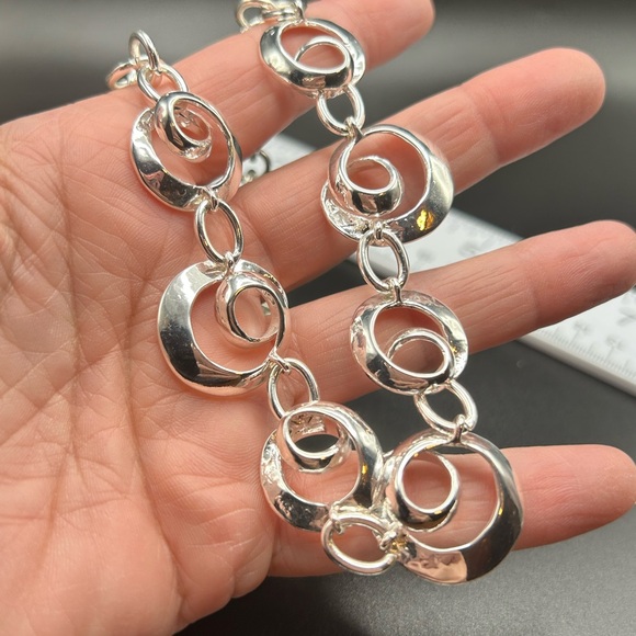 L042 Dana Buchman silver tone statement necklace swirls links - Picture 4 of 4